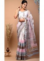 Cotton Kota Doriya White Casual Wear Printed Saree